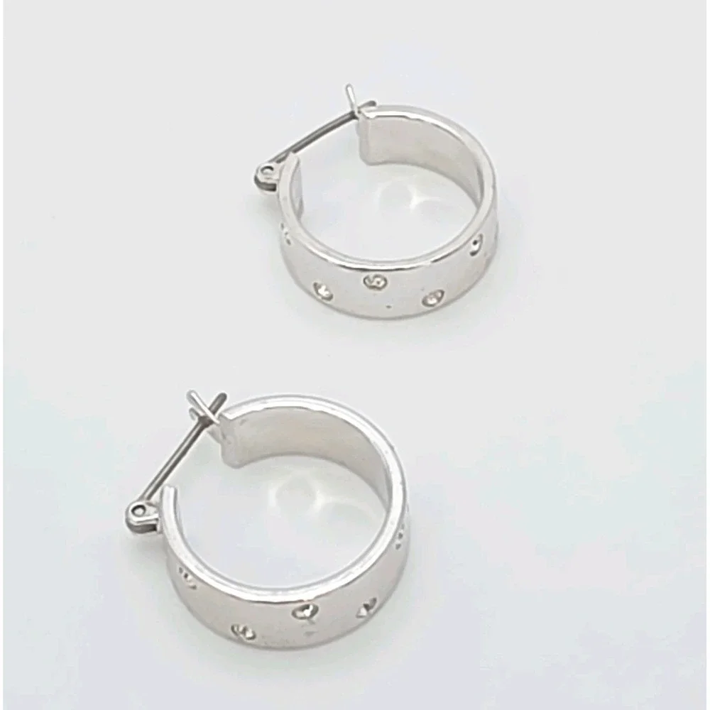 Vintage SWAROVSKI Signed Hoop Earrings Wide Crystal Studded Rhodium Plate Hinged